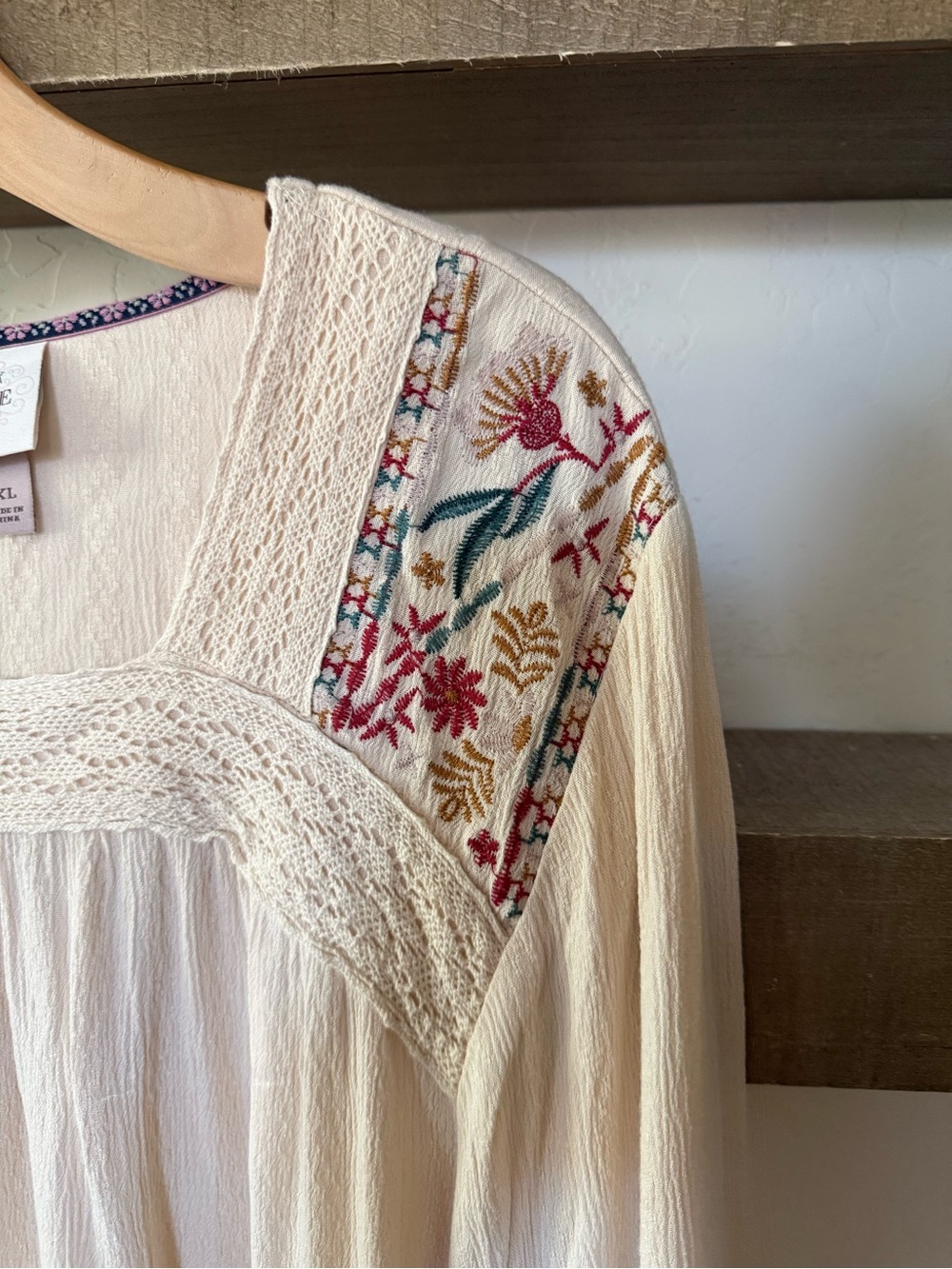 Knox Rose|Boho Cream floral Embroidered Long-Sleeve Peasant Blouse,crotchet••• - Picture 3 of 13